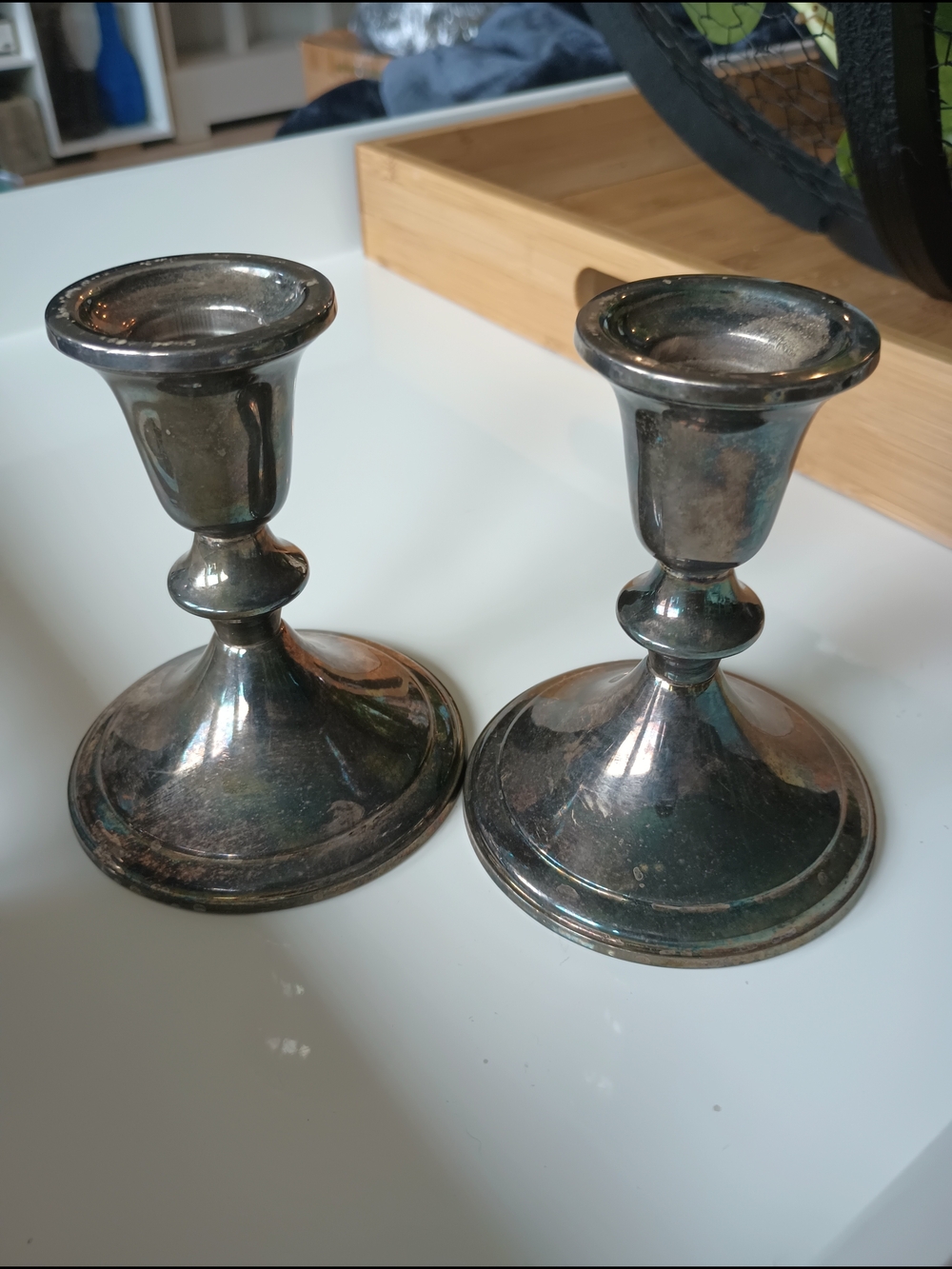 CANDLE HOLDERS ~ Silver Plated, 3180 Towle Antique, Mid Century